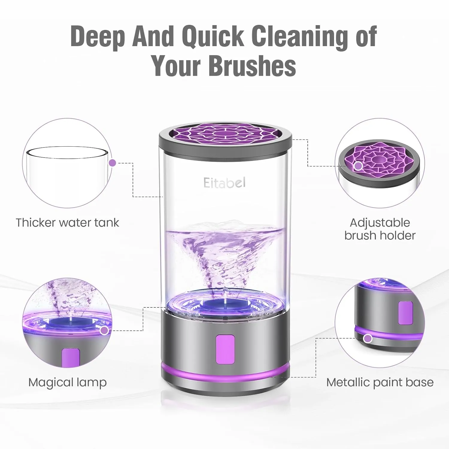 Electric Makeup Brush Cleaner Machine - Automatic Cosmetic Brush Washer, Portable Makeup Brushes Cleanser for All Brush Types, Fast Deep Cleaning