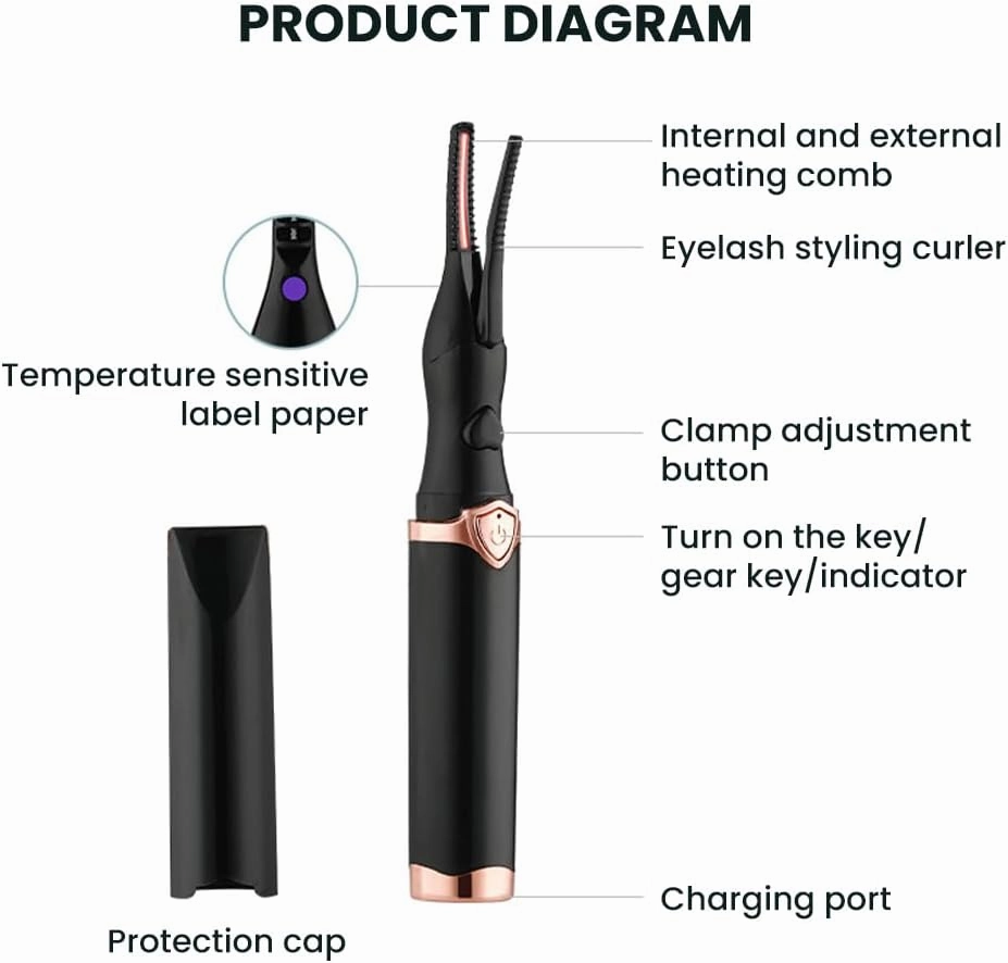 Electric Eyelash Curler for Instant Glam, Mini Handheld Heated Eyelash Curlers with 3 Heat Modes, Rechargeable Portable Heated Lash Curler, Long Lasting Natural Curling Electric Lash Tool (1#Black)