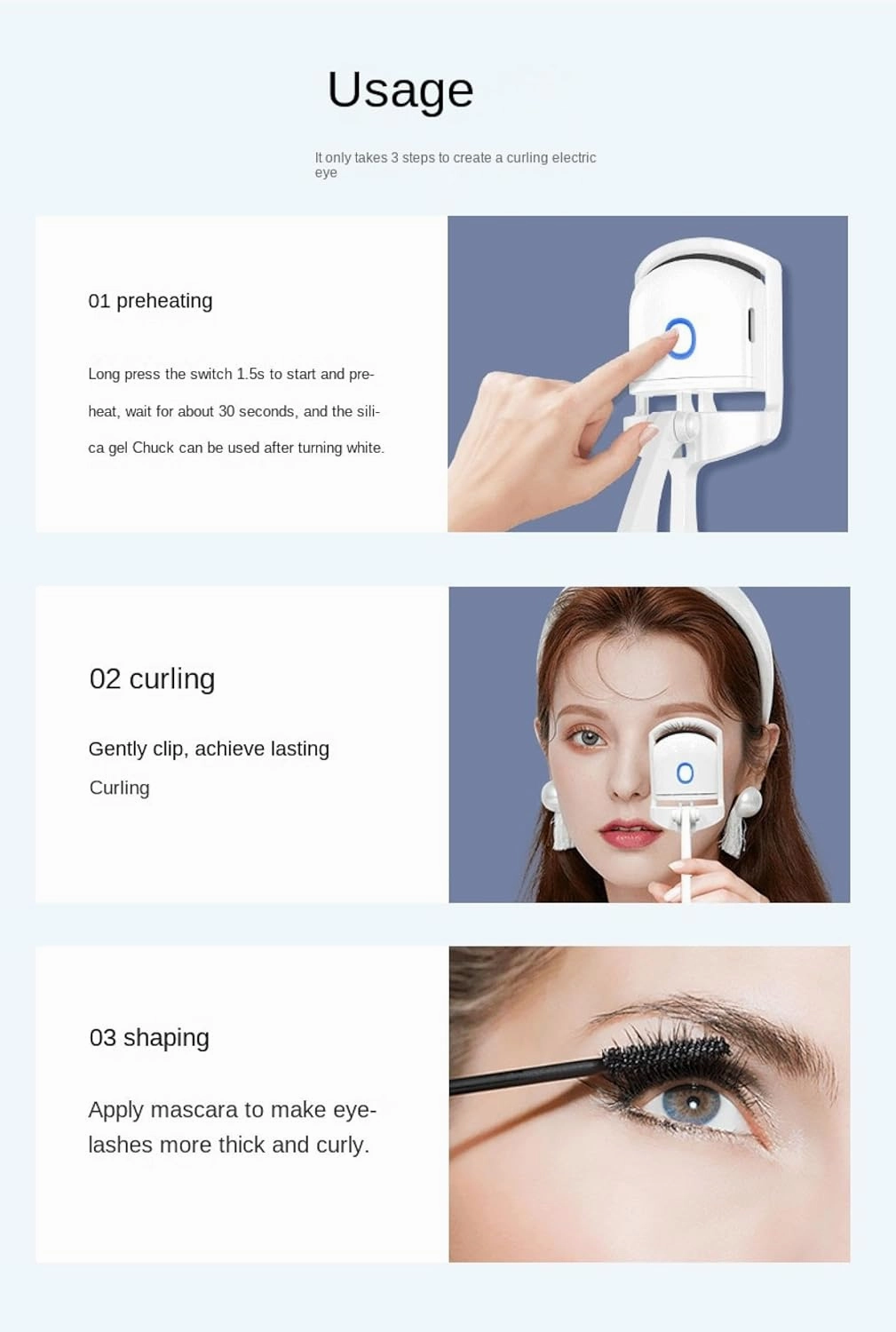 Electric Eyelash Curler, USB Charging and Heating Electric Perm Portable Eyelash Curler, Multi Color Mini Eyelash Curling Tool Green