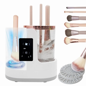 Electric Makeup Brush Cleaner Machine With Makeup Brush Dryer, Automatic Spinning Cosmetic Brushes Cleaner Tool Fit for All Size Makeup Brush with 2Pcs Makeup Brush Cleaning Mat