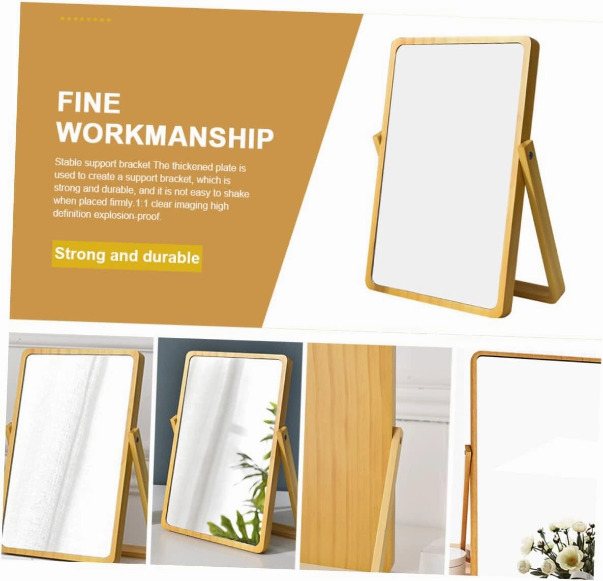 Elegant Large Wooden Table Mirror Lady's Makeup Mirror Cosmetics Mirror for Room Decor