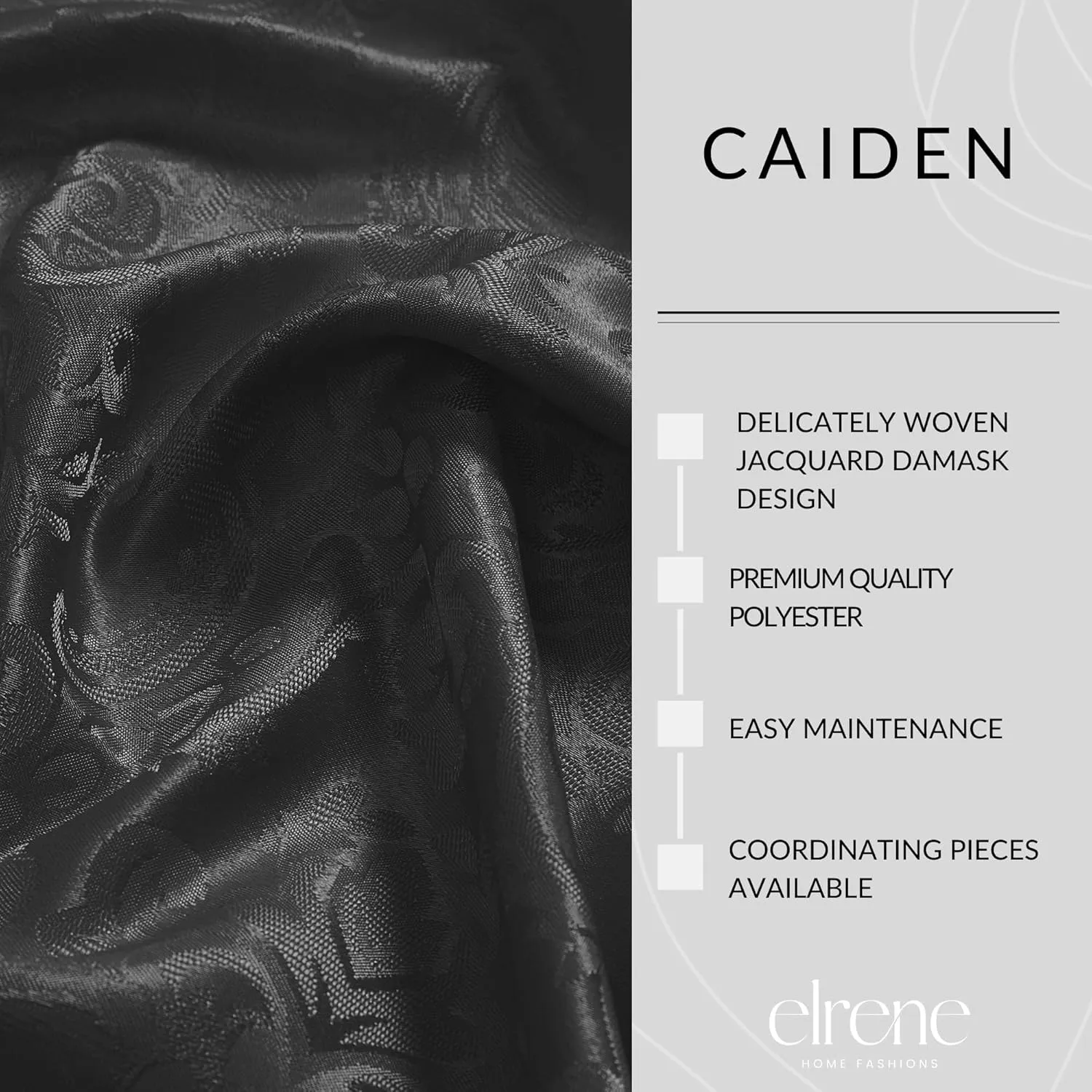 ELRENE HOME FASHIONS Caiden Elegance Damask Waterproof, Stain & Wrinkle Resistant Fabric Tablecloth, 60" x 120" Oblong/Rectangle, Black