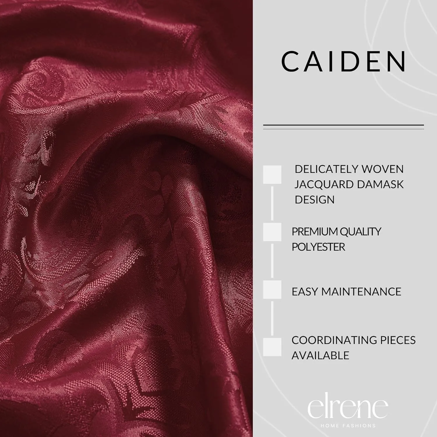 ELRENE HOME FASHIONS Caiden Elegance Damask Waterproof, Stain & Wrinkle Resistant Fabric Tablecloth, 60" x 120" Oblong/Rectangle, Cranberry