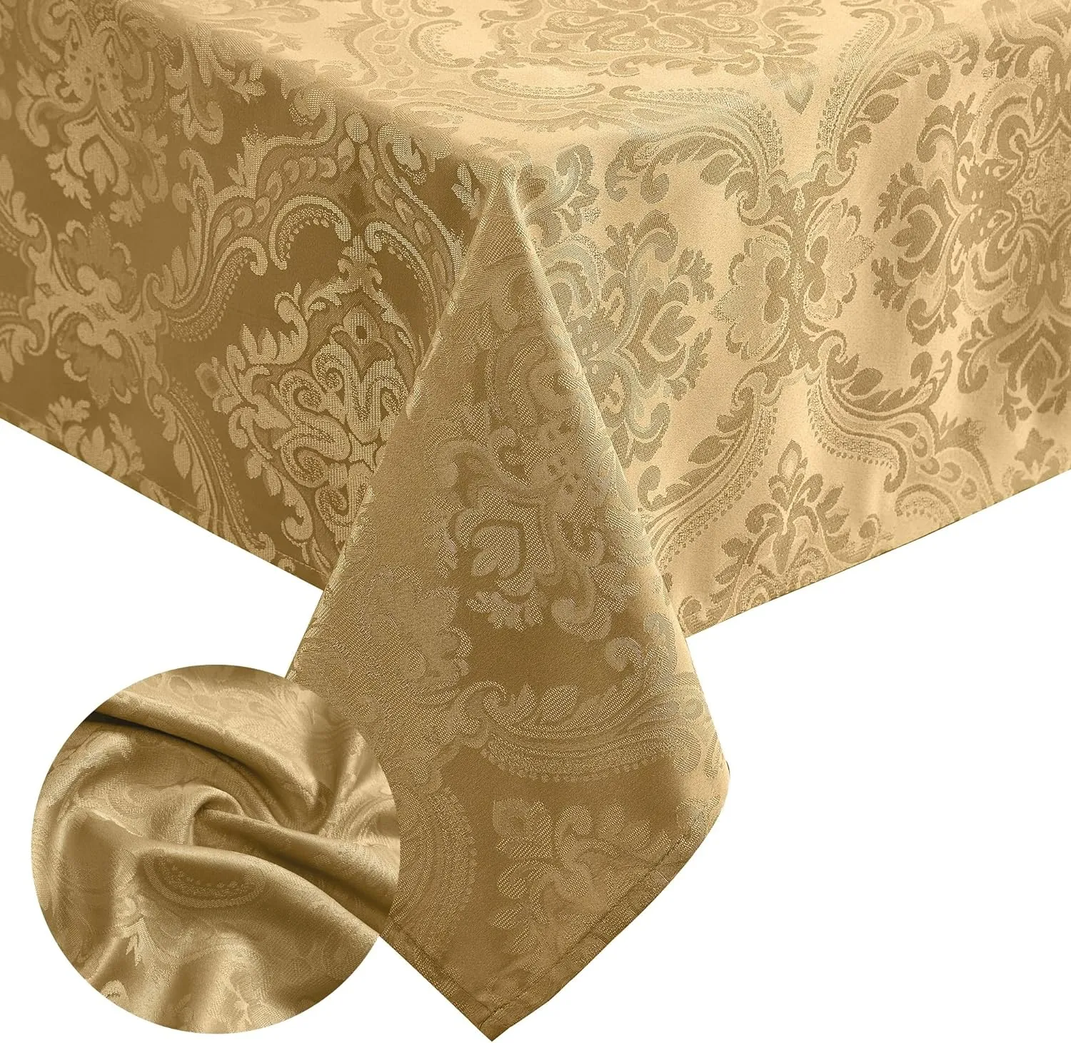 Elrene Home Fashions Caiden Elegance Damask Waterproof, Stain & Wrinkle Resistant Fabric Tablecloth, 60" x 120" Oblong/Rectangle, Gold