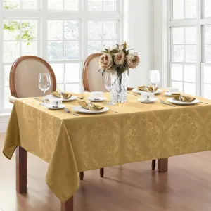 Elrene Home Fashions Caiden Elegance Damask Waterproof, Stain & Wrinkle Resistant Fabric Tablecloth, 60" x 120" Oblong/Rectangle, Gold