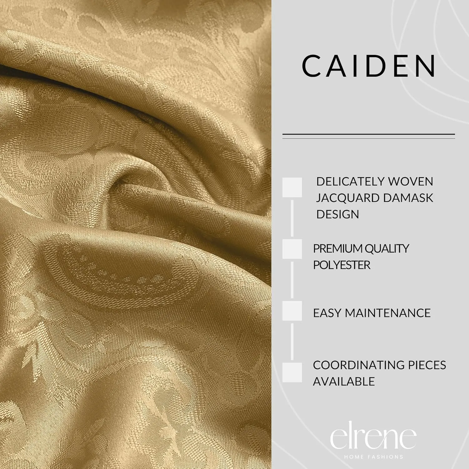 Elrene Home Fashions Caiden Elegance Damask Waterproof, Stain & Wrinkle Resistant Fabric Tablecloth, 60" x 120" Oblong/Rectangle, Gold