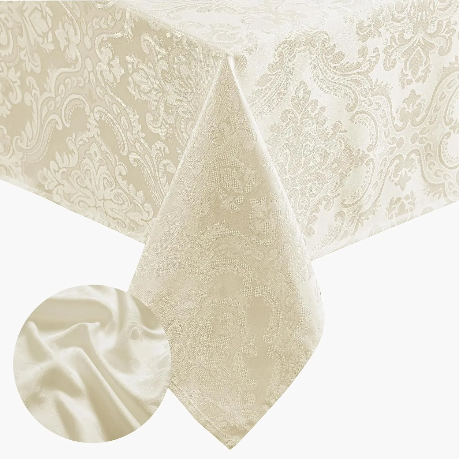 Elrene Home Fashions Caiden Elegance Damask Waterproof, Stain & Wrinkle Resistant Fabric Tablecloth, 60" x 120" Oblong/Rectangle, Ivory