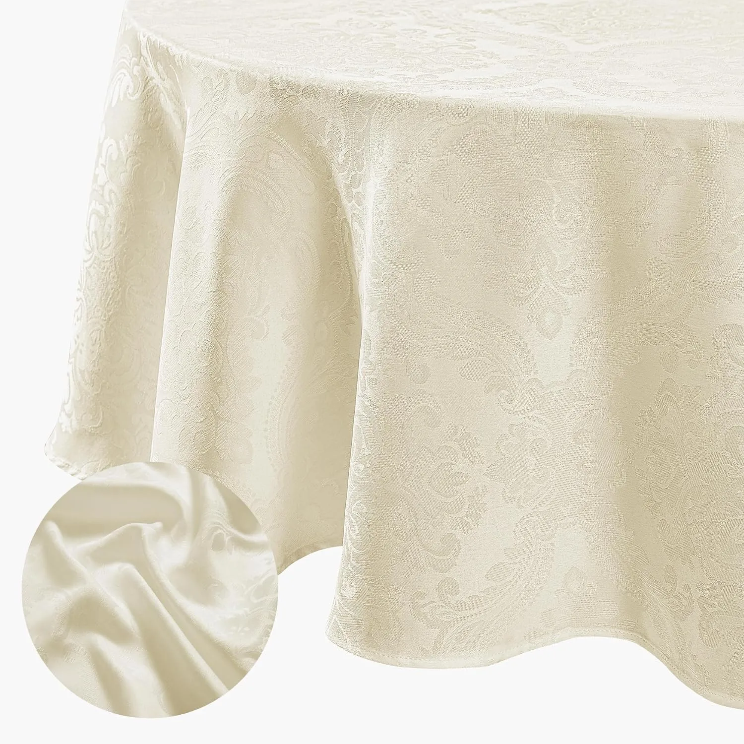 ELRENE HOME FASHIONS Caiden Elegance Damask Waterproof, Stain & Wrinkle Resistant Fabric Tablecloth, 70" Round, Ivory