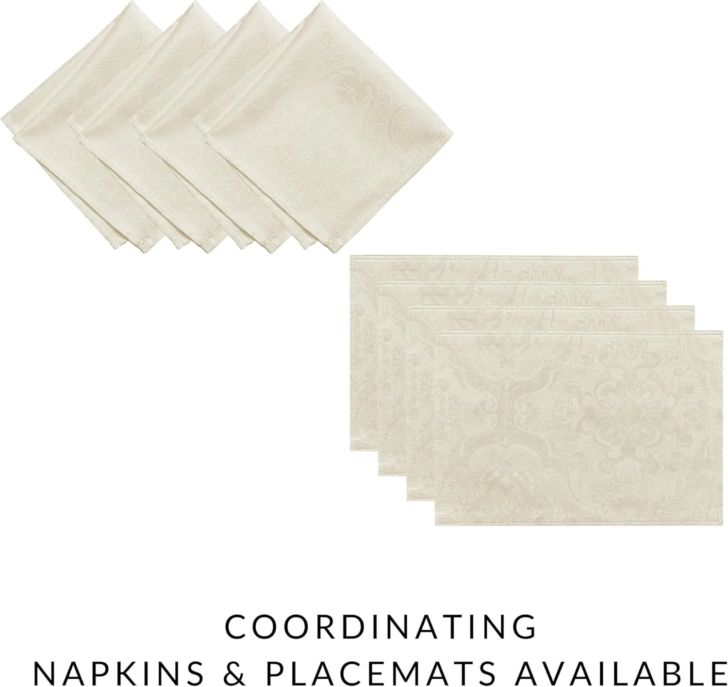 ELRENE HOME FASHIONS Caiden Elegance Damask Waterproof, Stain & Wrinkle Resistant Fabric Tablecloth, 70" Round, Ivory