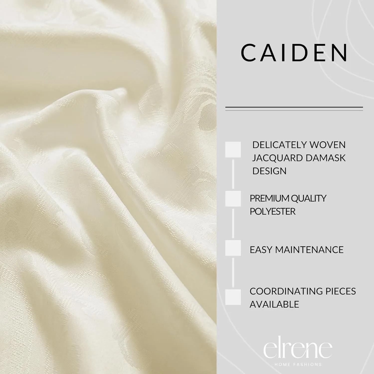 ELRENE HOME FASHIONS Caiden Elegance Damask Waterproof, Stain & Wrinkle Resistant Fabric Tablecloth, 70" Round, Ivory