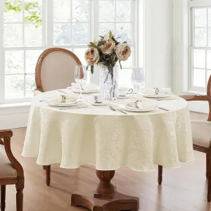 ELRENE HOME FASHIONS Caiden Elegance Damask Waterproof, Stain & Wrinkle Resistant Fabric Tablecloth, 70" Round, Ivory