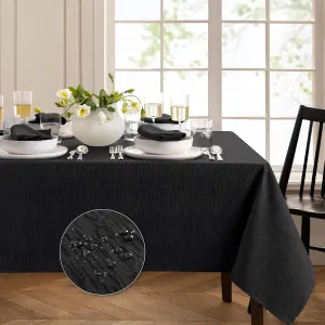 Elrene Home Fashions Continental Solid Texture Water, Stain & Wrinkle Resistant Tablecloth, 60"X120" Rectangle, Black