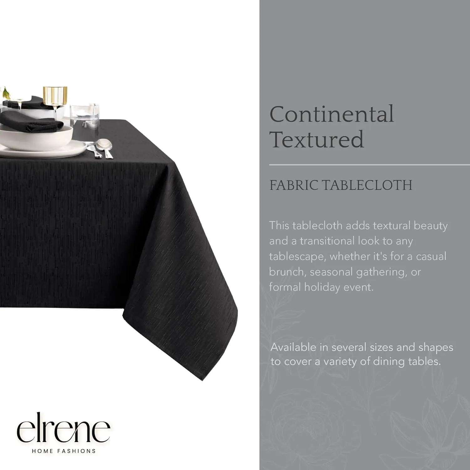 Elrene Home Fashions Continental Solid Texture Water, Stain & Wrinkle Resistant Tablecloth, 60"X120" Rectangle, Black
