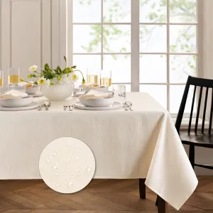 Elrene Home Fashions Continental Solid Texture Water, Stain & Wrinkle Resistant Tablecloth, 60"X120" Rectangle, Ivory