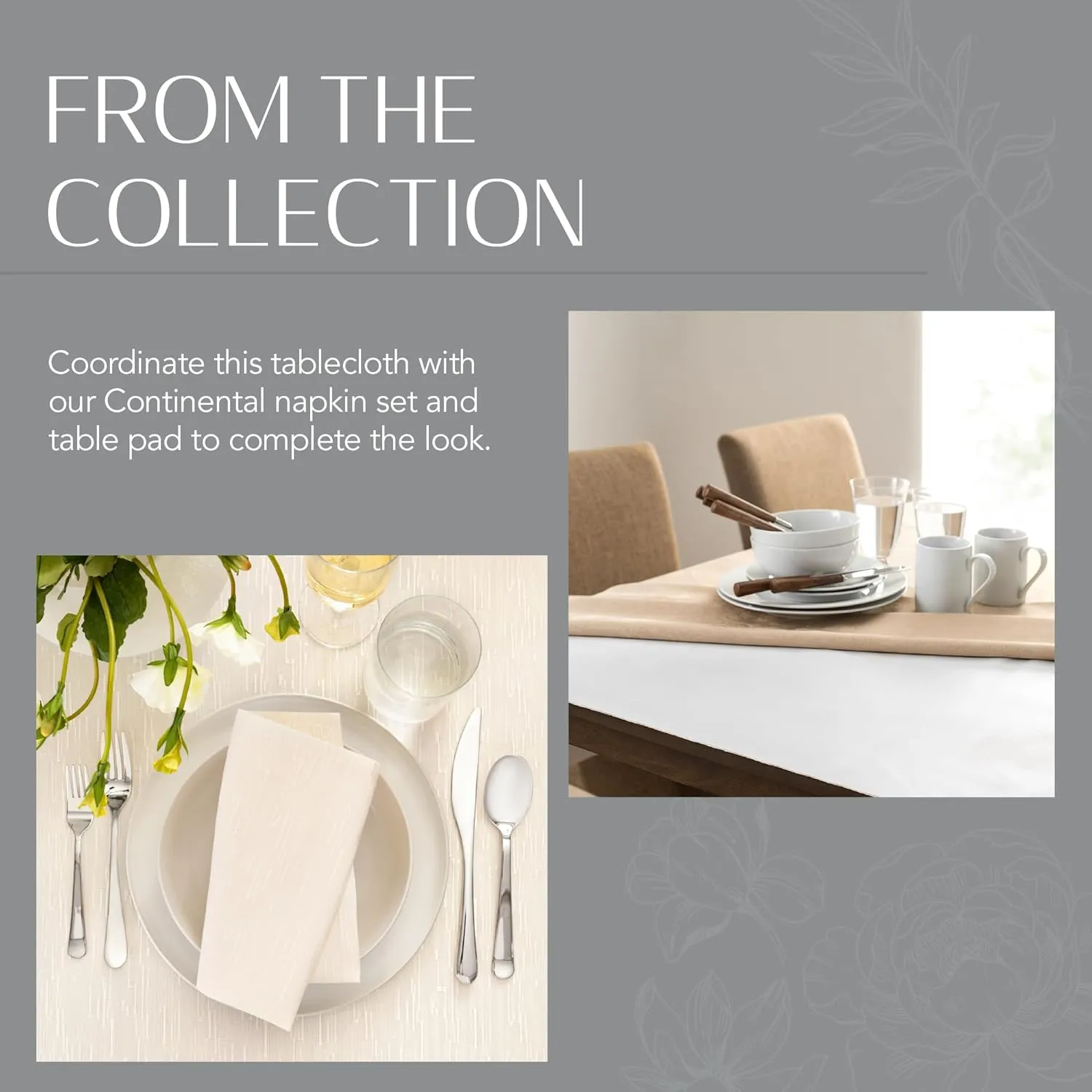 Elrene Home Fashions Continental Solid Texture Water, Stain & Wrinkle Resistant Tablecloth, 60"X120" Rectangle, Ivory