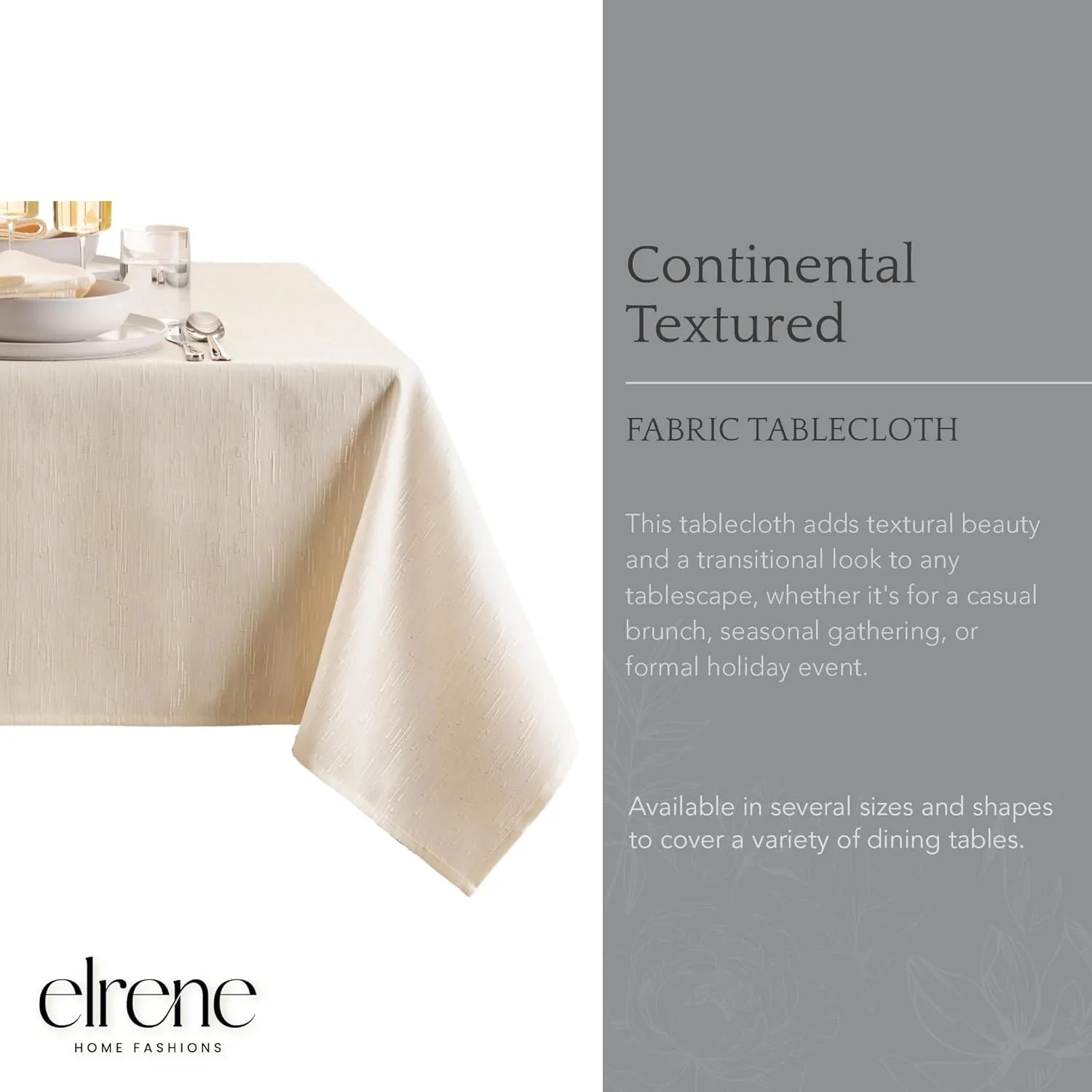 Elrene Home Fashions Continental Solid Texture Water, Stain & Wrinkle Resistant Tablecloth, 60"X120" Rectangle, Ivory