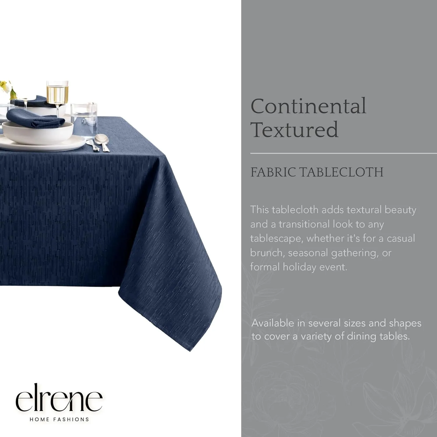 Elrene Home Fashions Continental Solid Texture Water, Stain & Wrinkle Resistant Tablecloth, 60"X120" Rectangle, Navy