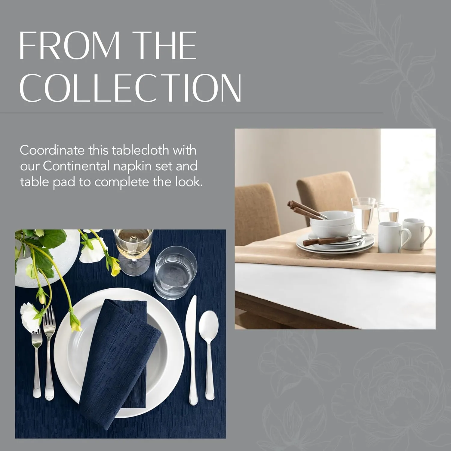 Elrene Home Fashions Continental Solid Texture Water, Stain & Wrinkle Resistant Tablecloth, 60"X120" Rectangle, Navy