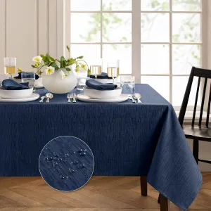 Elrene Home Fashions Continental Solid Texture Water, Stain & Wrinkle Resistant Tablecloth, 60"X120" Rectangle, Navy