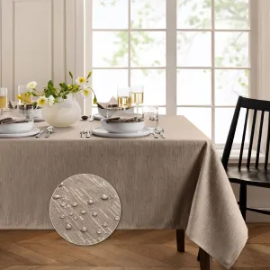 Elrene Home Fashions Continental Solid Texture Water, Stain & Wrinkle Resistant Tablecloth, 60"X120" Rectangle, Taupe
