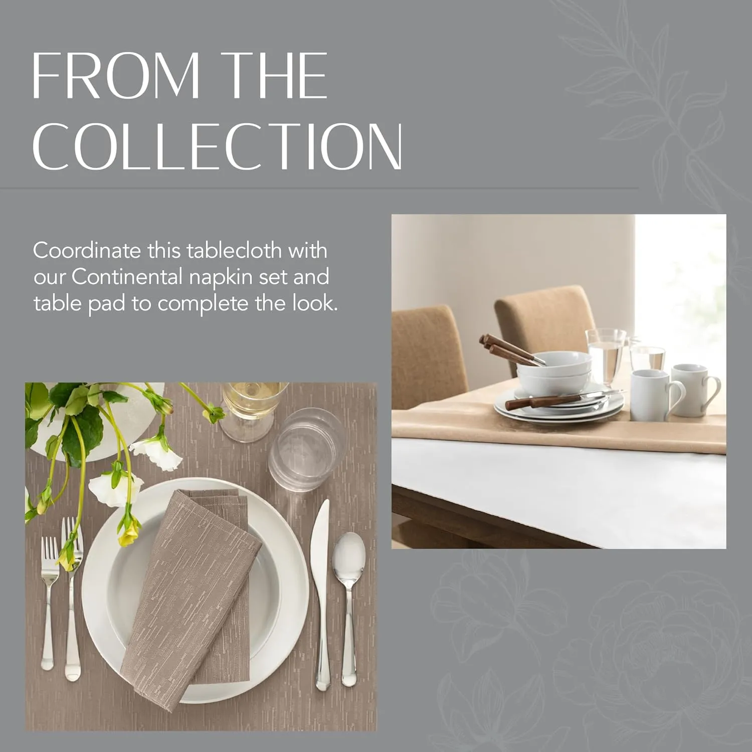 Elrene Home Fashions Continental Solid Texture Water, Stain & Wrinkle Resistant Tablecloth, 60"X120" Rectangle, Taupe