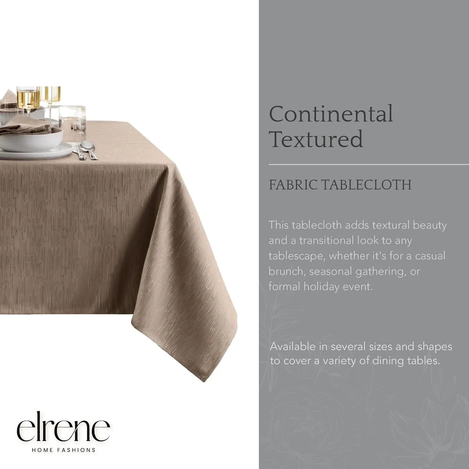Elrene Home Fashions Continental Solid Texture Water, Stain & Wrinkle Resistant Tablecloth, 60"X120" Rectangle, Taupe
