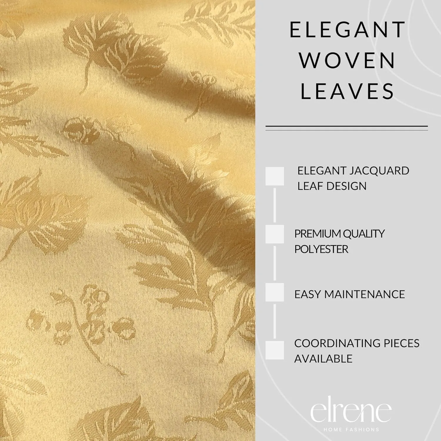 Elrene Home Fashions Elegant Woven Leaves Jacquard Damask Wrinkle Resistant Tablecloth, 70" x 70", Round, Gold