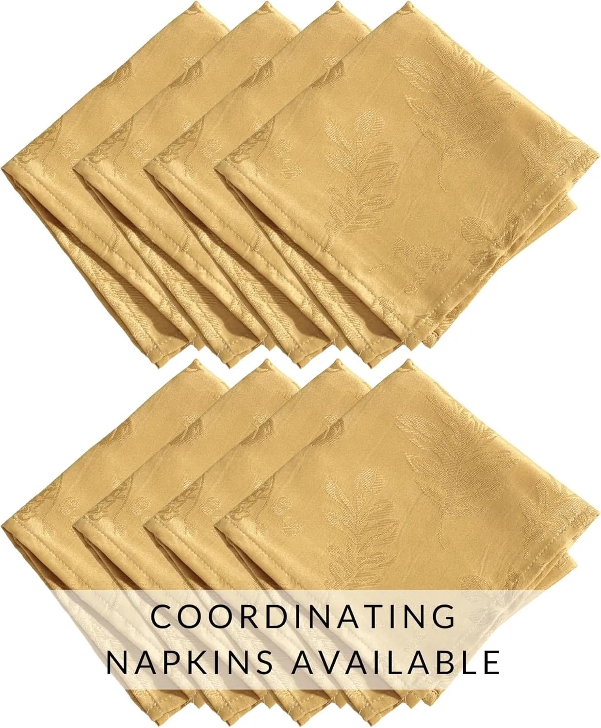 Elrene Home Fashions Elegant Woven Leaves Jacquard Damask Wrinkle Resistant Tablecloth, 70" x 70", Round, Gold