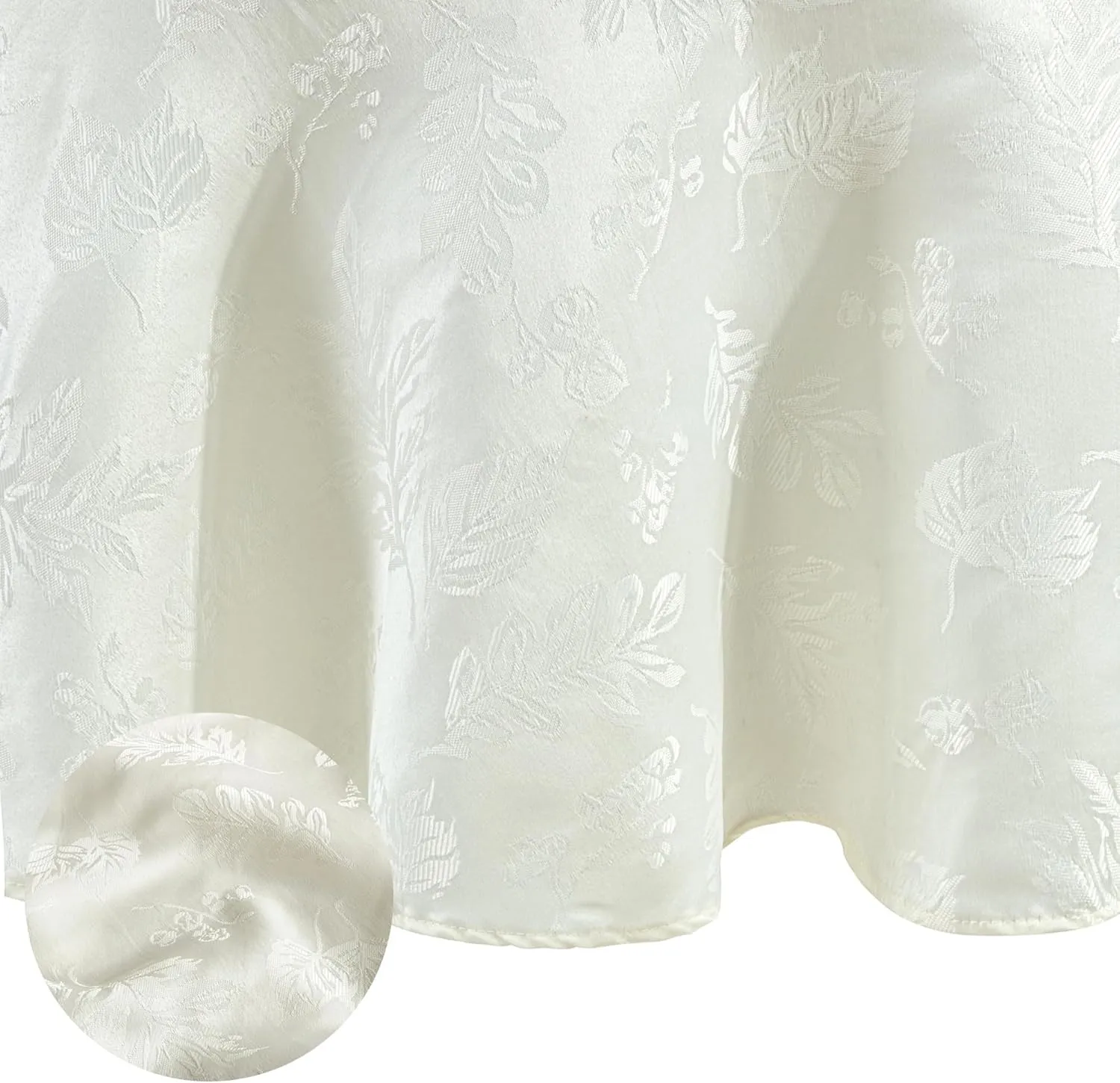 Elrene Home Fashions Elegant Woven Leaves Jacquard Damask Wrinkle Resistant Tablecloth, 70" x 70", Round, Ivory