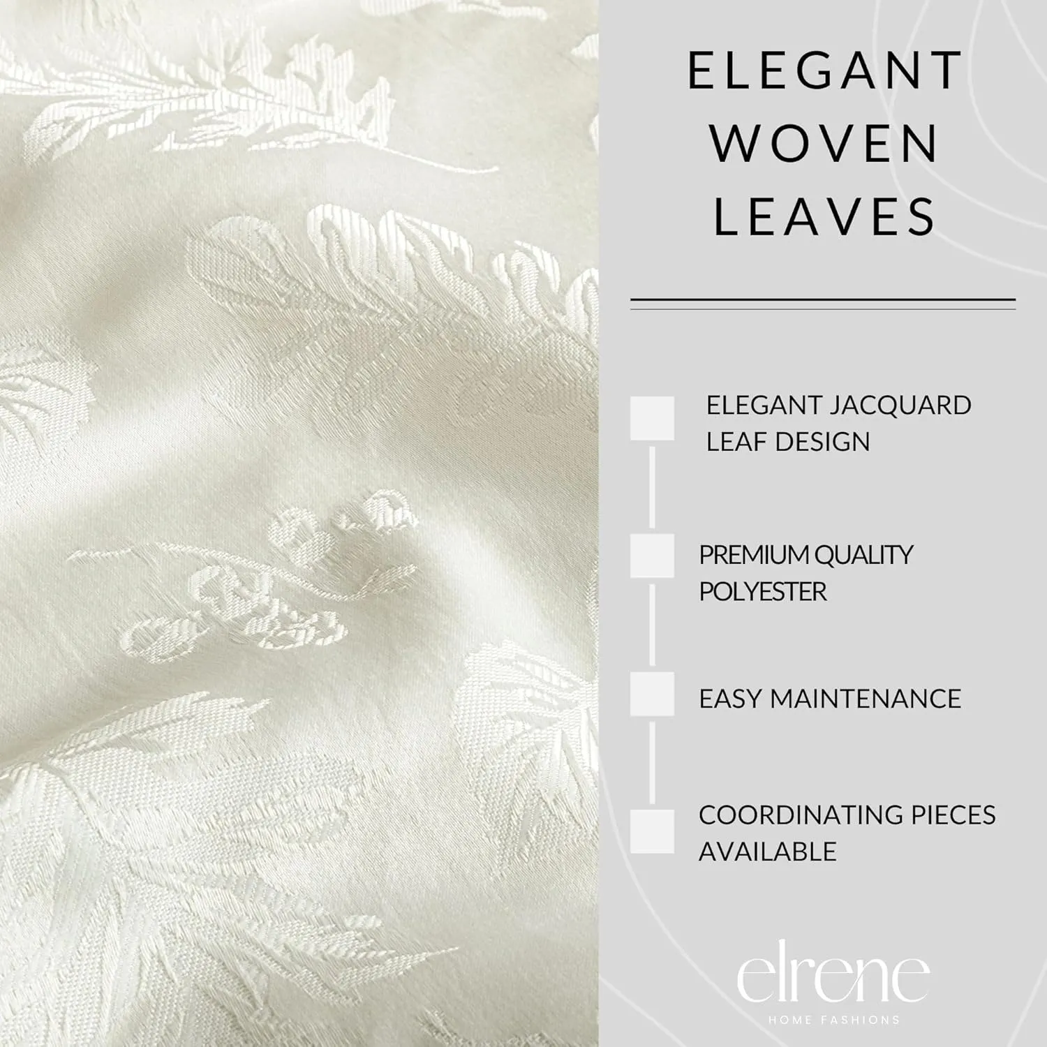 Elrene Home Fashions Elegant Woven Leaves Jacquard Damask Wrinkle Resistant Tablecloth, 70" x 70", Round, Ivory