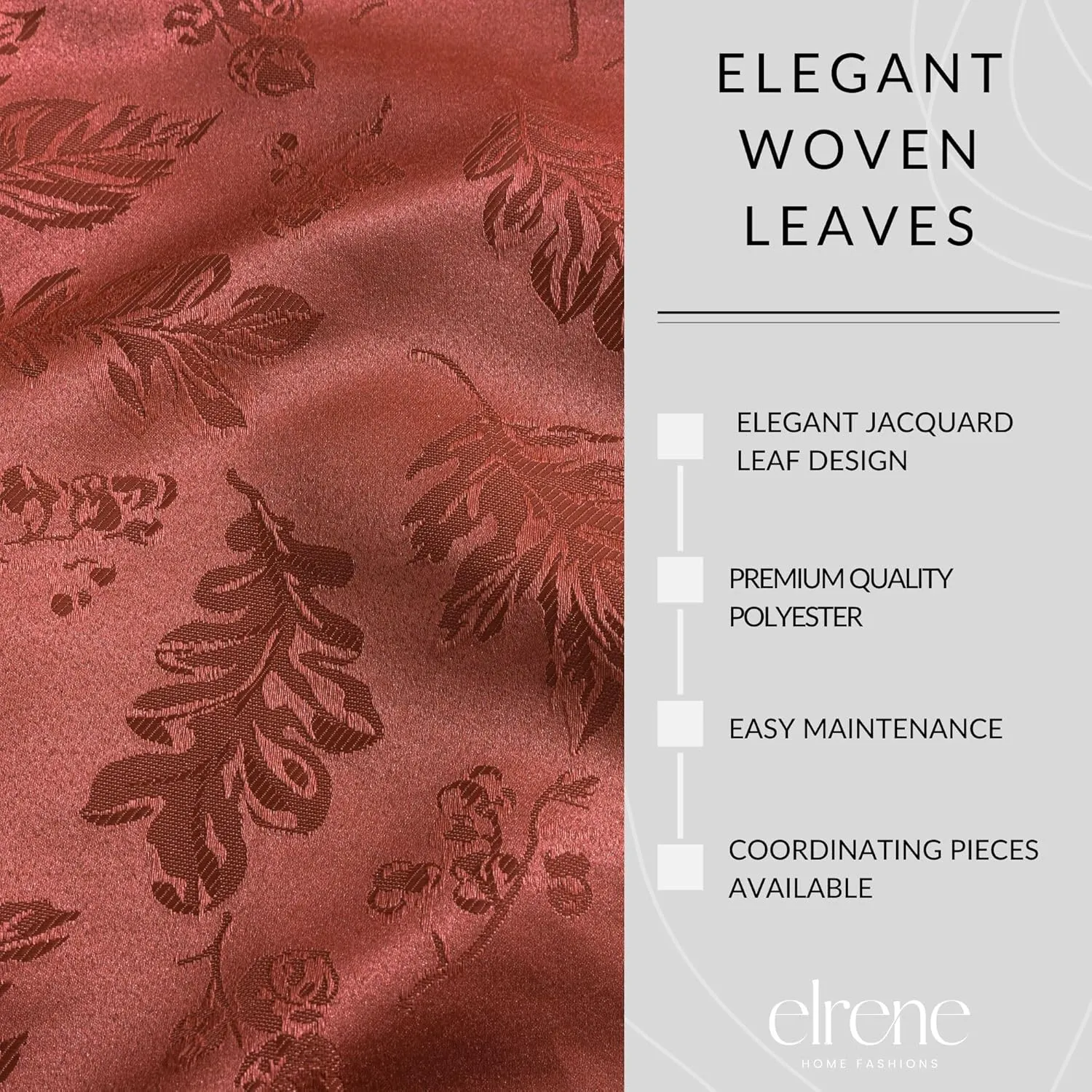 Elrene Home Fashions Elegant Woven Leaves Jacquard Damask Wrinkle Resistant Tablecloth, 70" x 70", Round, Spice Red