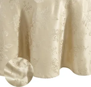 Elrene Home Fashions Elegant Woven Leaves Jacquard Damask Wrinkle Resistant Tablecloth, 70" x 70", Round, Taupe