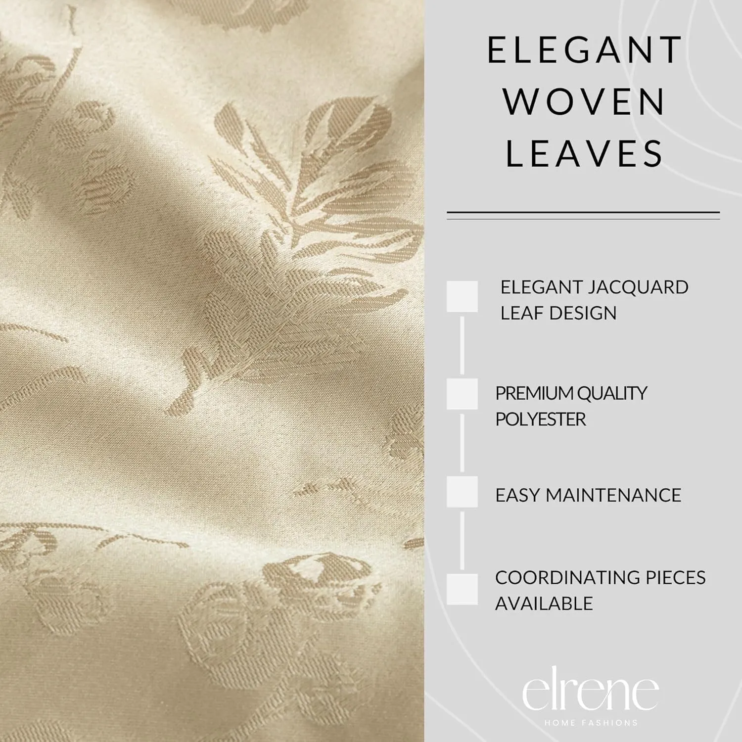 Elrene Home Fashions Elegant Woven Leaves Jacquard Damask Wrinkle Resistant Tablecloth, 70" x 70", Round, Taupe