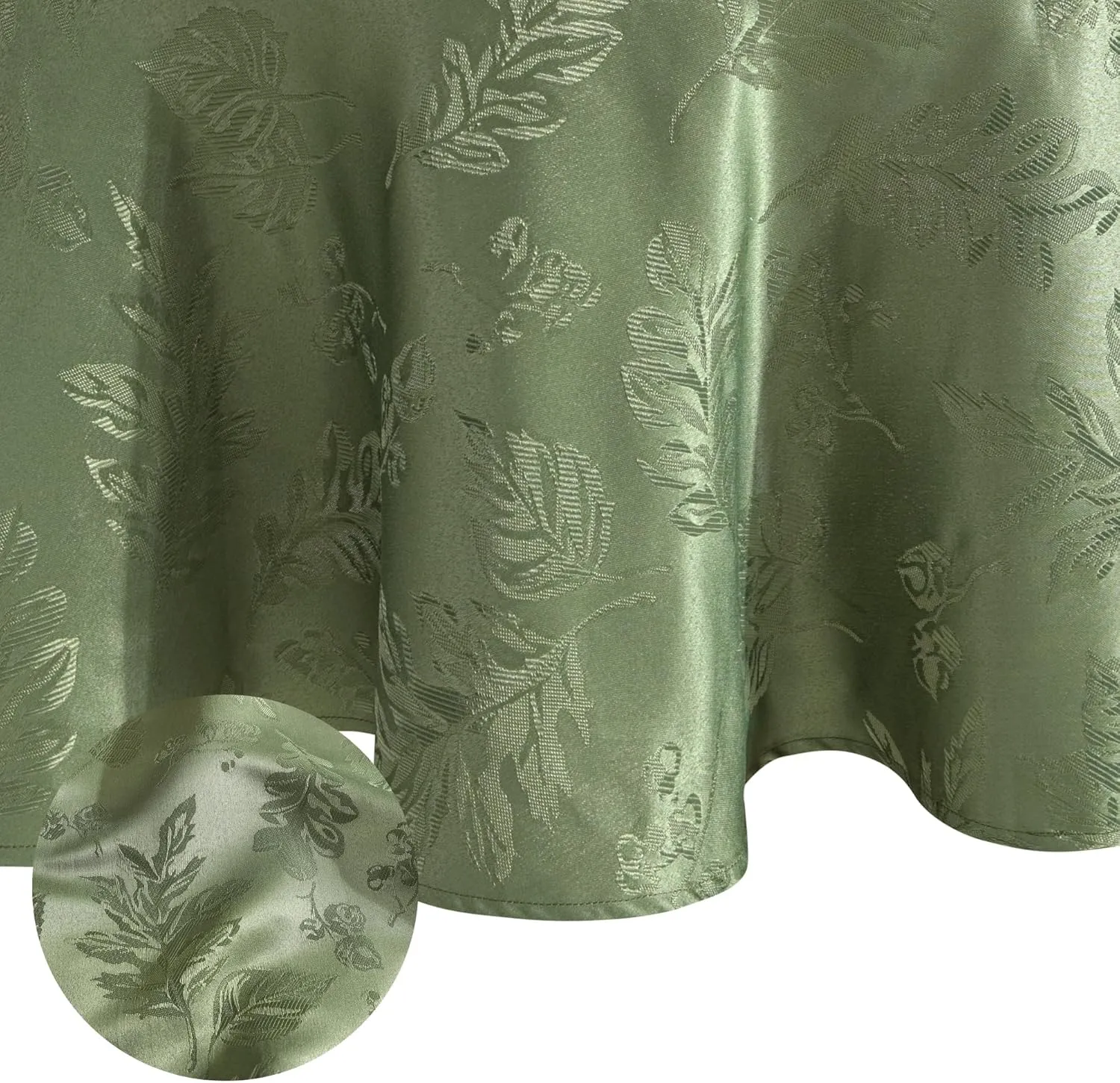 Elrene Home Fashions Elegant Woven Leaves Jacquard Damask Wrinkle Resistant Tablecloth for Fall/Harvest/Thanksgiving, 70" x 70", Round, Olive