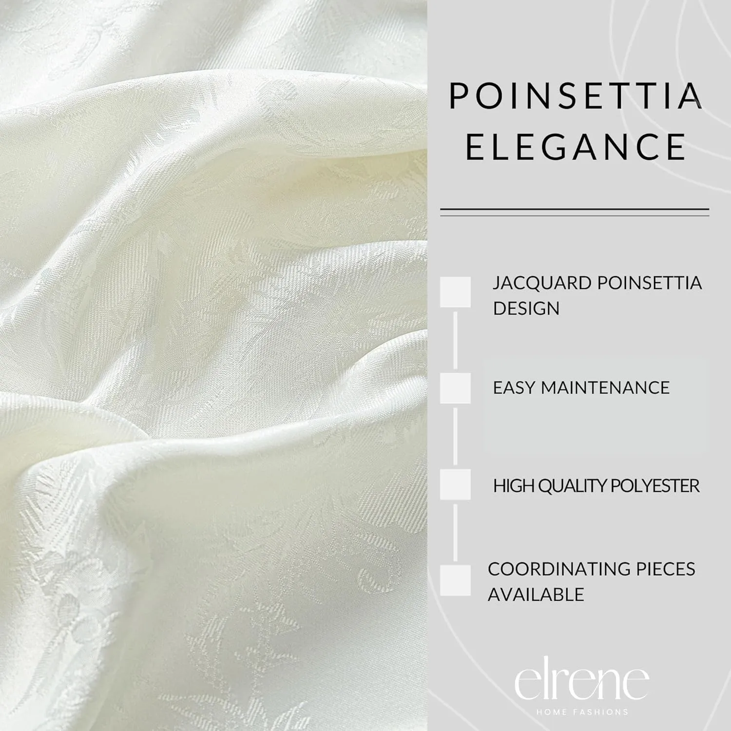 Elrene Home Fashions Poinsettia Elegance Jacquard Christmas/Holiday Waterproof Stain Resistant Dining Tablecloth, 60"X144" Oblong/Rectangle, Ivory