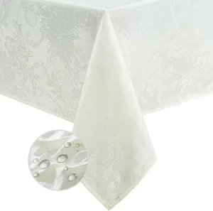 Elrene Home Fashions Poinsettia Elegance Jacquard Christmas/Holiday Waterproof Stain Resistant Dining Tablecloth, 60"X144" Oblong/Rectangle, Ivory