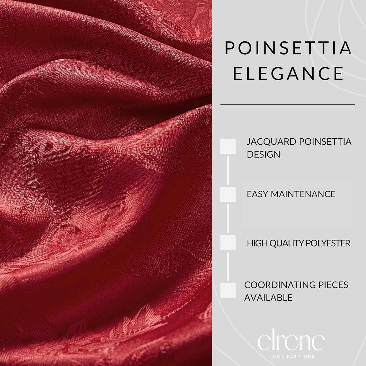 Elrene Home Fashions Poinsettia Elegance Jacquard Christmas/Holiday Waterproof Stain Resistant Dining Tablecloth, 60"X144" Oblong/Rectangle, Red