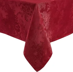 Elrene Home Fashions Poinsettia Elegance Jacquard Christmas/Holiday Waterproof Stain Resistant Dining Tablecloth, 60"X144" Oblong/Rectangle, Red