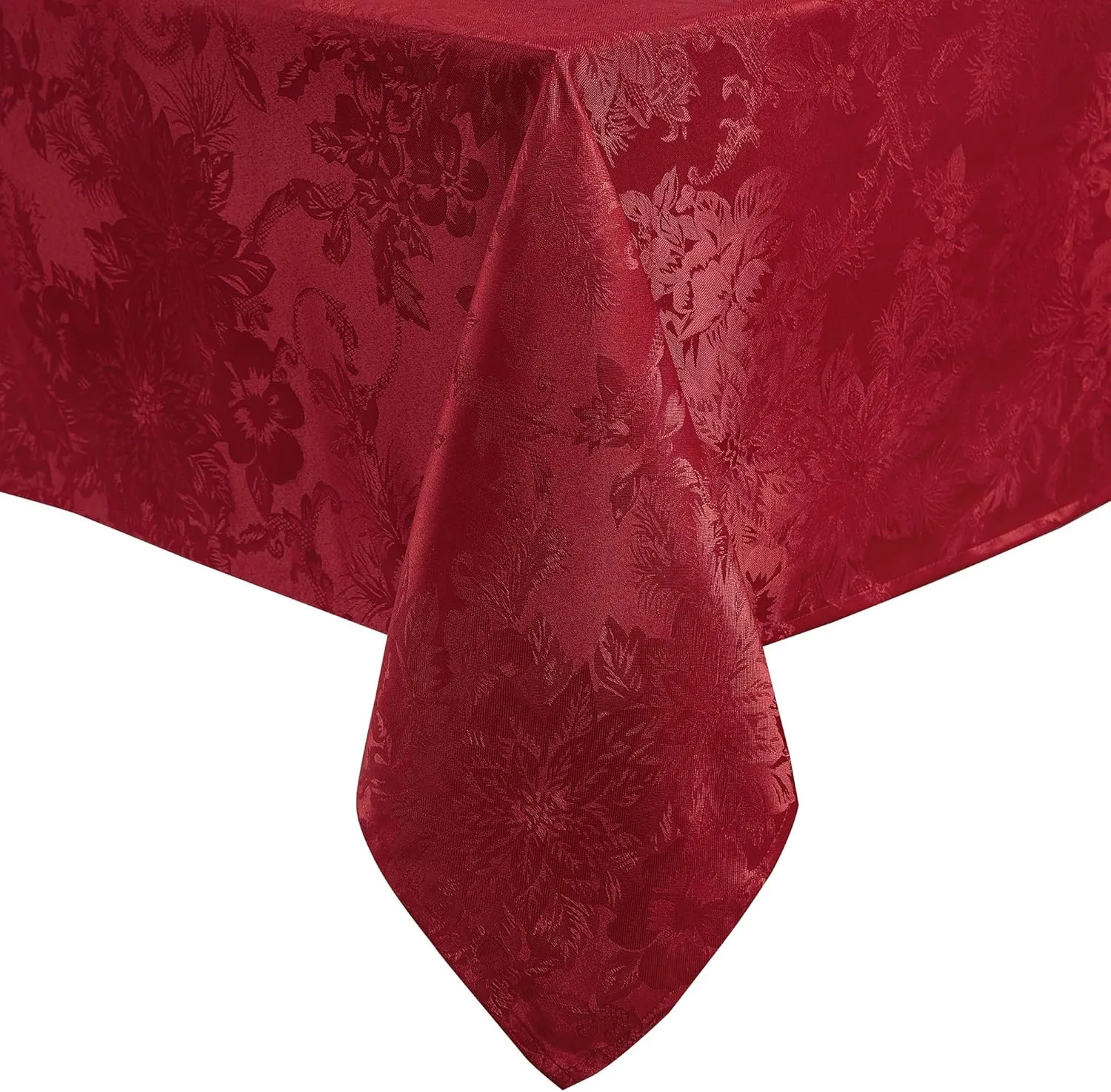 Elrene Home Fashions Poinsettia Elegance Jacquard Christmas/Holiday Waterproof Stain Resistant Dining Tablecloth, 60"X144" Oblong/Rectangle, Red