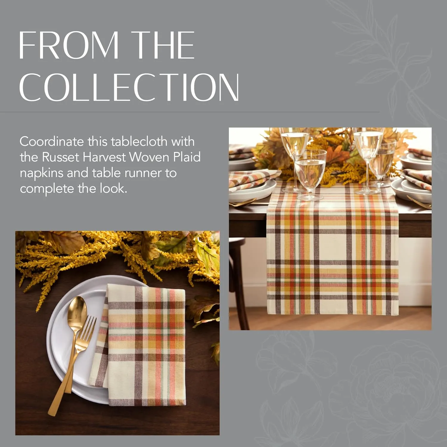 Elrene Home Fashions Russet Harvest Woven Plaid Cotton Tablecloth for Fall/Thanksgiving, 60"X120" Rectangle