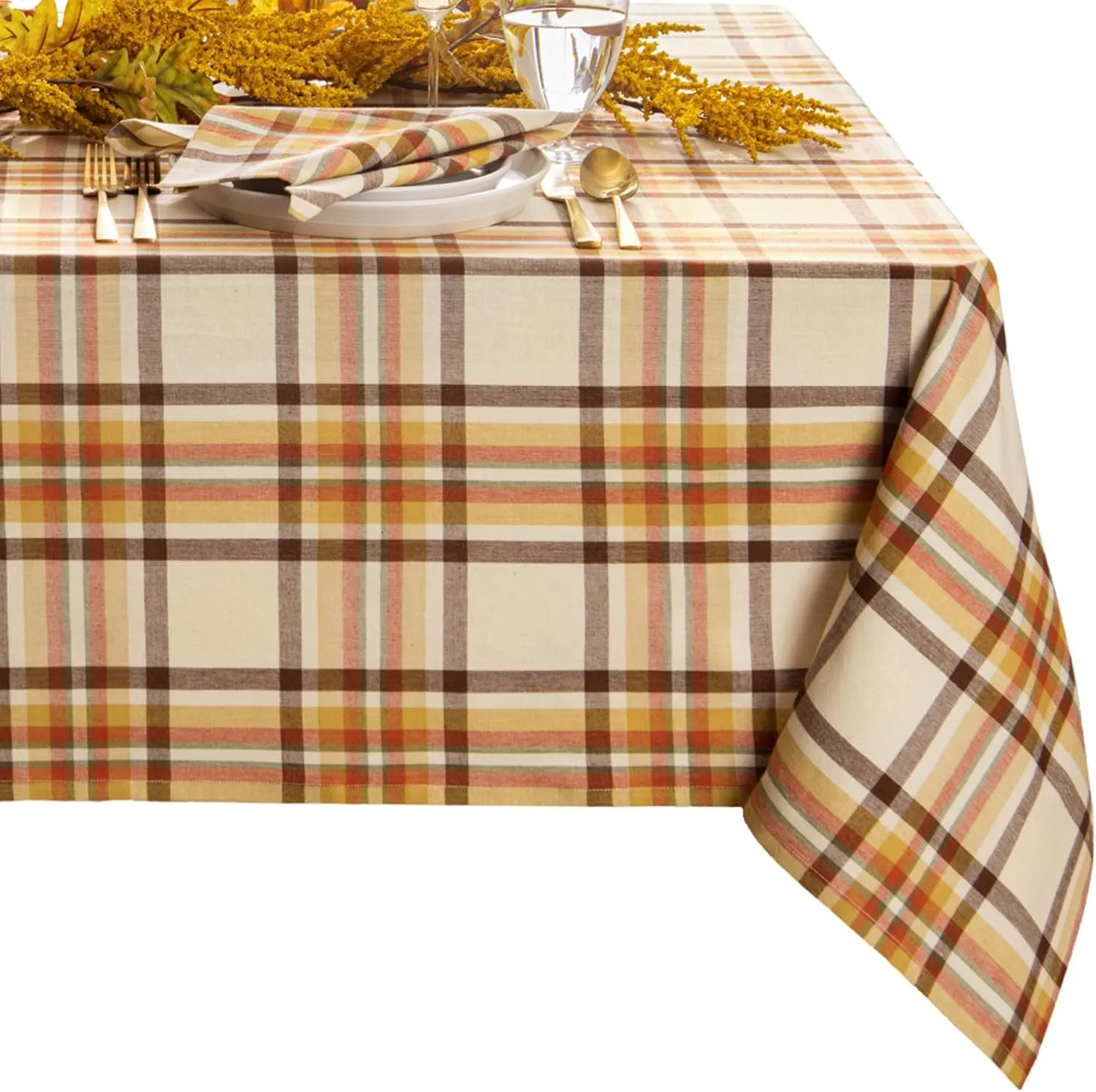 Elrene Home Fashions Russet Harvest Woven Plaid Cotton Tablecloth for Fall/Thanksgiving, 60"X120" Rectangle
