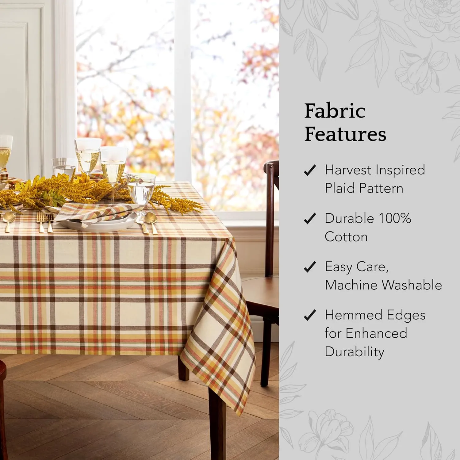 Elrene Home Fashions Russet Harvest Woven Plaid Cotton Tablecloth for Fall/Thanksgiving, 60"X120" Rectangle