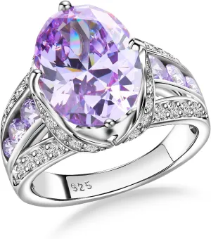 Emerald/Sapphire/Ruby/Tourmaline Rings for Women, 925 Sterling Silver Gemstone Engagement Anniversary Ring Big 6.5-8.5 Carat Birthstone Ring, Size 6 to 10 (Send Gift Box)