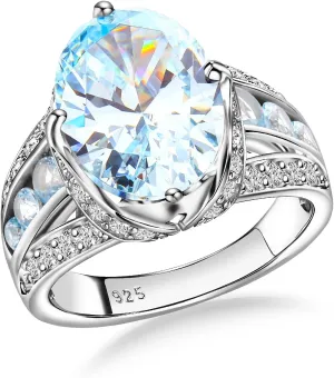 Emerald/Sapphire/Ruby/Tourmaline Rings for Women, 925 Sterling Silver Gemstone Engagement Anniversary Ring Big 6.5-8.5 Carat Birthstone Ring, Size 6 to 10 (Send Gift Box)