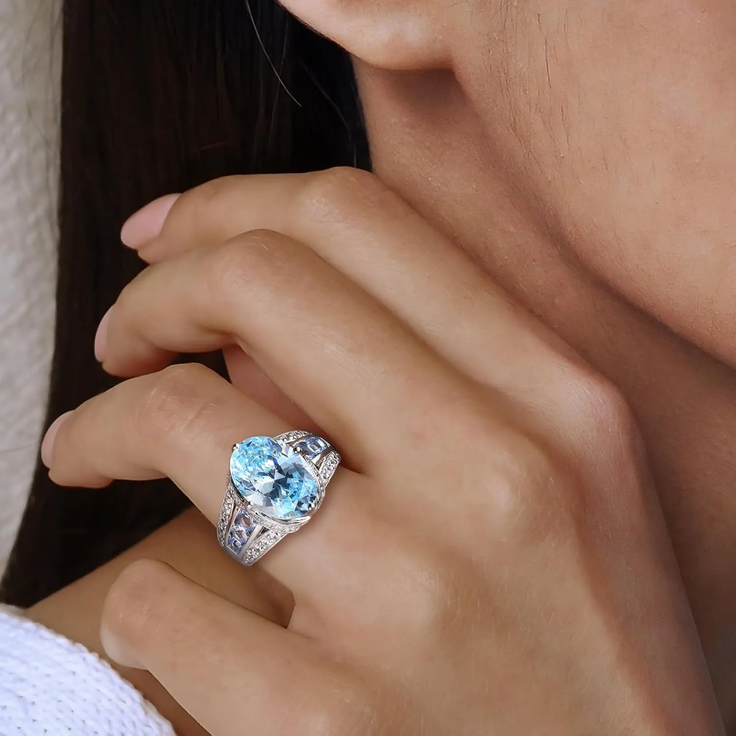 Emerald/Sapphire/Ruby/Tourmaline Rings for Women, 925 Sterling Silver Gemstone Engagement Anniversary Ring Big 6.5-8.5 Carat Birthstone Ring, Size 6 to 10 (Send Gift Box)