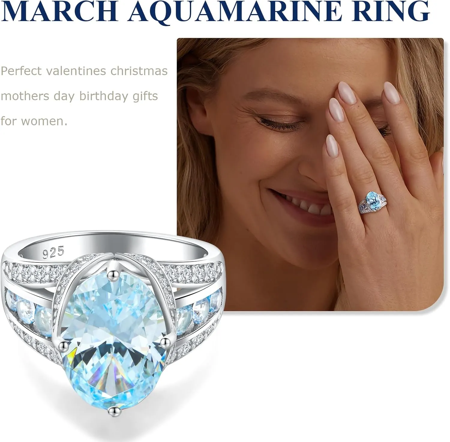 Emerald/Sapphire/Ruby/Tourmaline Rings for Women, 925 Sterling Silver Gemstone Engagement Anniversary Ring Big 6.5-8.5 Carat Birthstone Ring, Size 6 to 10 (Send Gift Box)