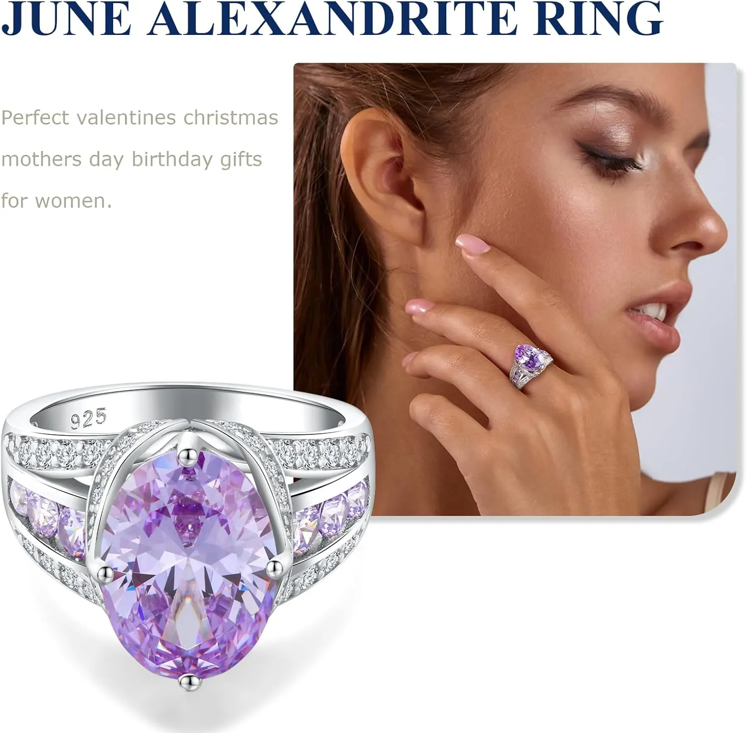 Emerald/Sapphire/Ruby/Tourmaline Rings for Women, 925 Sterling Silver Gemstone Engagement Anniversary Ring Big 6.5-8.5 Carat Birthstone Ring, Size 6 to 10 (Send Gift Box)