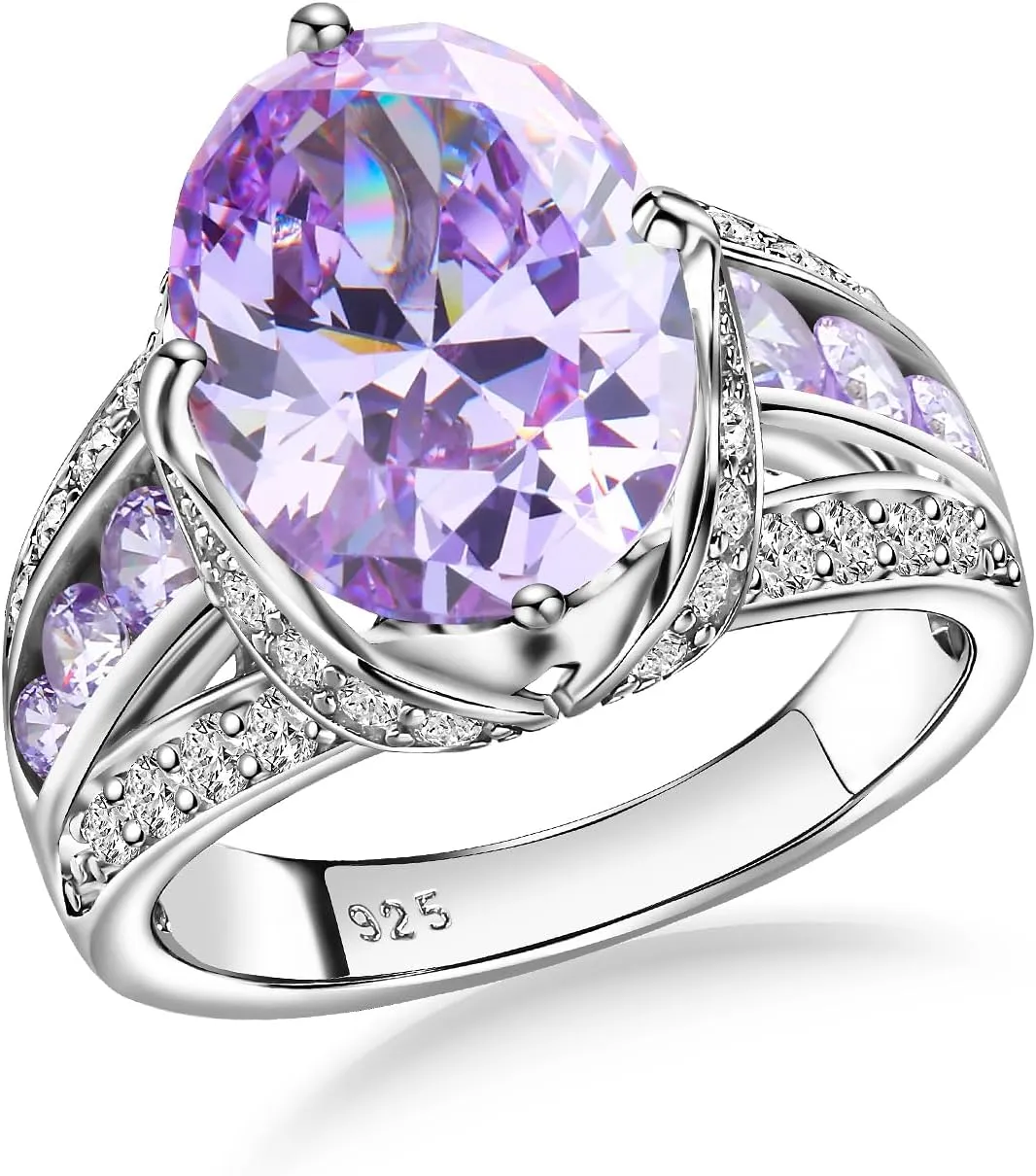Emerald/Sapphire/Ruby/Tourmaline Rings for Women, 925 Sterling Silver Gemstone Engagement Anniversary Ring Big 6.5-8.5 Carat Birthstone Ring, Size 6 to 10 (Send Gift Box)