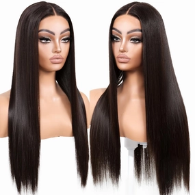 ENCOUNTEU Wear and Go Glueless Straight Wig Brown Lace Front Synthetic Wigs for Women Pre Plucked 13X5X1 HD Lace Dark Brown Wig Middle Part 26inch