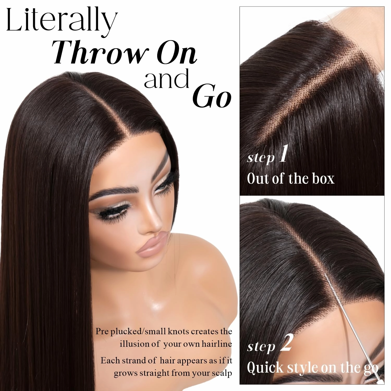 ENCOUNTEU Wear and Go Glueless Straight Wig Brown Lace Front Synthetic Wigs for Women Pre Plucked 13X5X1 HD Lace Dark Brown Wig Middle Part 26inch